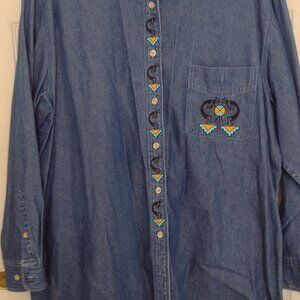 NWOT - Wrangler Women’s Southwestern Embroidered Denim Long-sleeve Shirt - XL